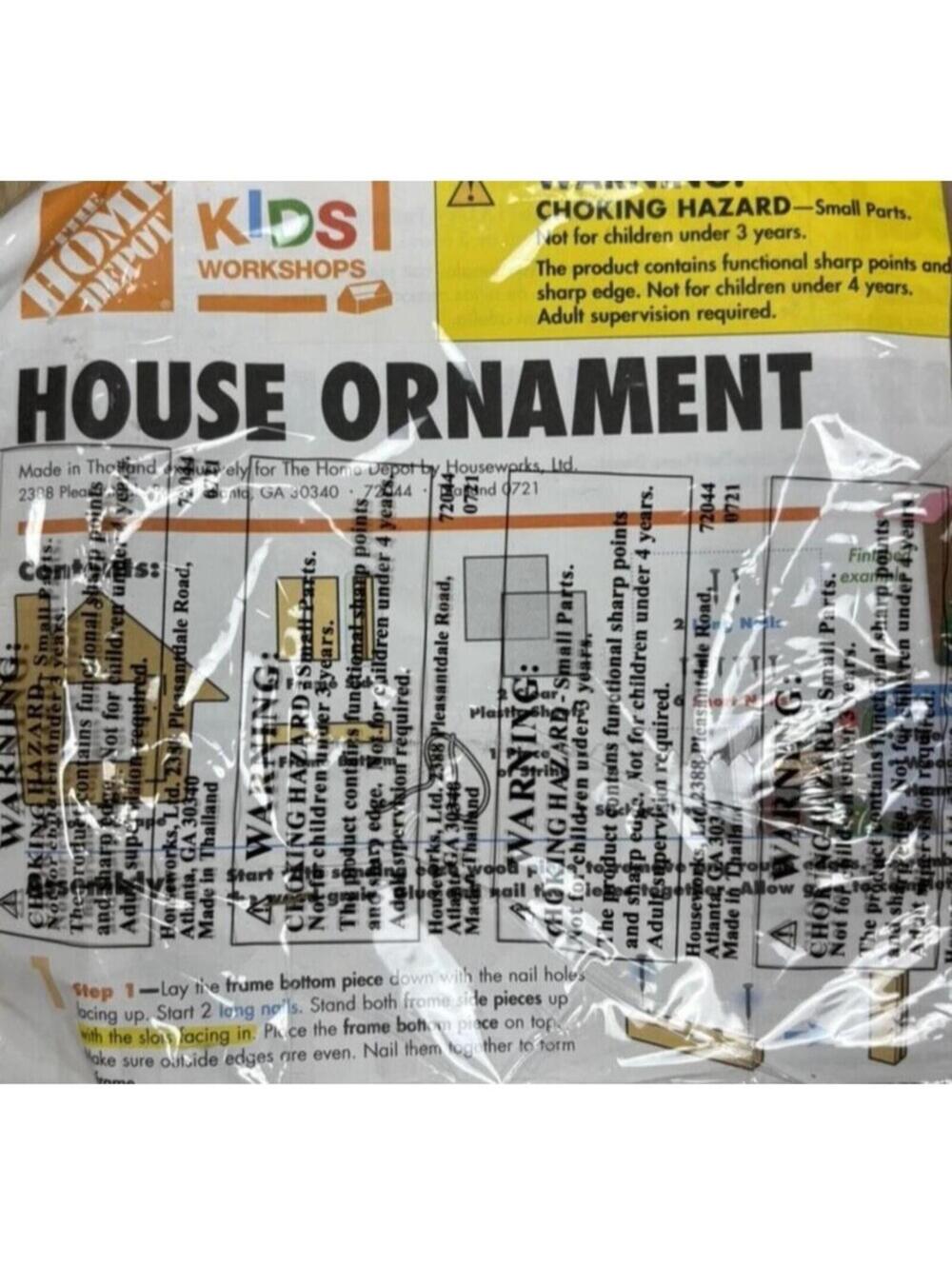 2021 Home Depot Kids Workshop Kit HOUSE ORNAMENT with Pin #72044 NEW